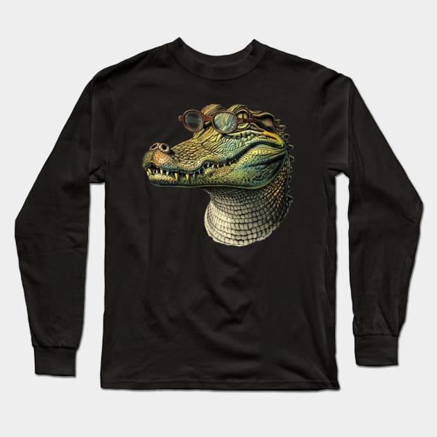 Gator Geek: The Wise-Guy Reptilian Tee Long Sleeve T-Shirt by Carnets de Turig